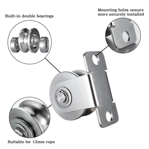 48mm Cable Pulley Wheel Wall Mount, Bearings Inside, Stainless Steel Rope Pulley for Pulley System, Sliding Gate 1Pcs with double bearings