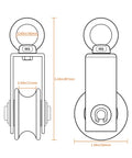 Technical diagram of a ✝️ Cable Pulley Wheel Stainless Steel, Bearing Inside, 3.43in x 1.34in dimensions