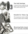 32mm Cable Pulley Wheel Wall Mount With Dual Bearings And Heavy Duty Construction For Smooth Wire Rope Travel 3 To 10mm Stainless Steel V Style Rope Pulley For Pulley System And Sliding Gate Applications with two ball bearings and mounting holes visible