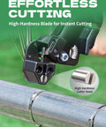 Heavy Duty Stainless Steel Cable Tie Gun Kit with high-hardness blade cutting steel ties on a chain link fence