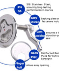Marine Grade Stainless Steel Boat Cam Latch with Flush Pull Handle and Reinforced Back Plate, 2.5 Inch Diameter