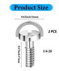 Two Pack One Quarter Twenty Thread D Ring Stainless Steel Camera Fixing Screws for tripod mounts and quick release plates, size details