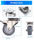 2 Inch Stainless Steel Caster Wheels Set Of 4 With Brakes, Anti Rust Swivel Casters, Silent Non Marking TPR Wheels Size Chart