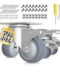 2 Inch Heavy Duty Stainless Steel Caster Wheels With Brake Swivel Set Of 4, 1000 Lbs Total Load, Quiet Non Marking TPR Wheels