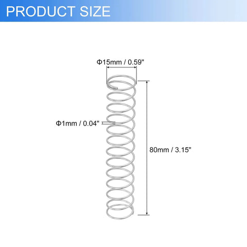 Diagram showing Six Pack Stainless Steel Compression Springs 1mm Wire Diameter 15mm Outer Diameter 80mm Length 304 Grade Rust Proof
