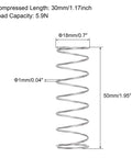 Diagram of Beefy Stainless Steel Heavy Duty Compression Spring 304, 18mm Outer Diameter, 50mm Free Length, 5.9N Load Capacity.