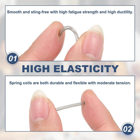 2 Mm Outer Diameter 0.3 Mm Wire 10 Mm Free Length Stainless Steel Compression Spring Pack Of 10 For DIY Projects Home Repairs Small Extension Spring 304 Silver Tone held between fingers showcasing high elasticity and flexibility