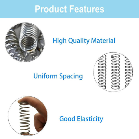 20 Pack Stainless Steel Compression Springs 304 Stainless Steel 0.041 Gauge Wire By Half Inch Diameter And One And A Half Inch Length Silver Tone Rust Resistant For Indoor DIY Projects Budget Friendly showing features of high quality material, uniform spacing, good elasticity.
