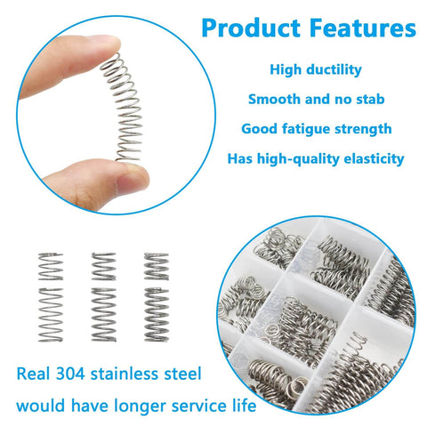 Stainless Steel Compression Springs Assortment Kit With 240 Pieces In 15 Different Sizes, 16 Pieces Per Size, Each In Its Own Box.