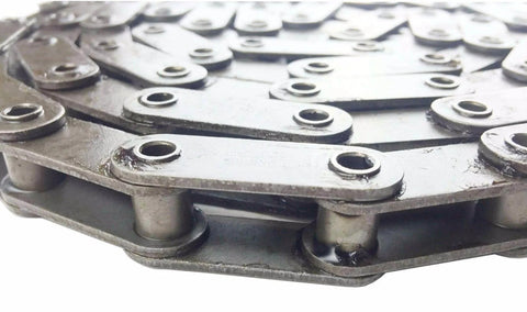 Close-up of C2050H HPSS Heavy Duty Hollow Pin Stainless Steel Conveyor Roller Chain Ten Feet with One Connecting Link
