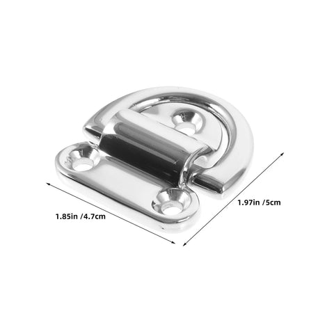 Stainless steel folding D-ring tie plate with two mounting holes for marine use