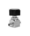 Front view of One Quarter Inch To One Half Inch High Purity Manual Stainless Steel High Pressure Diaphragm Valve 4500 Psi With Check Valve.
