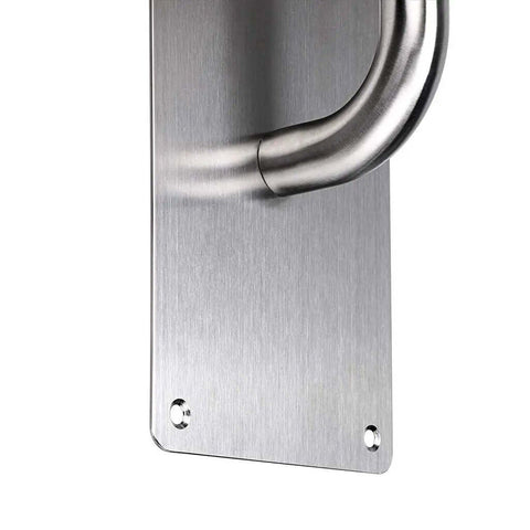 Two Pack 12 Inch Stainless Steel Door Handle Pull And Push Plate Built To Last Heavy Duty Gate Handle Bar, brushed finish close-up