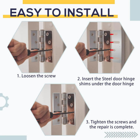 15 Pieces Hardware Door Hinge Shims Stainless Steel With Metal Coated Finish 4 Inch Silver Repair Kit installation process