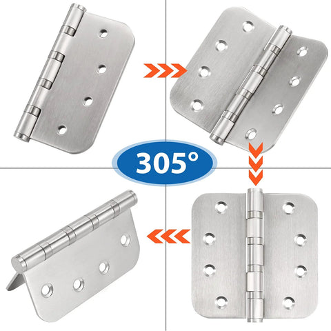 4 Inch Ball Bearing Door Hinges Stainless Steel Heavy Duty For Interior Doors 4x4 Inch Hinges with Five Eighth Inch Radius