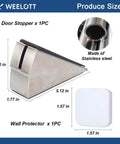 Built Tough Door Stop Wedge With Adjustable 0.5 To 3 Inch Gap Anti Slip Base And Silencer Pad Floor Scratch Guard Noise Reduction For Heavy Doors At Home And Office, shown with stainless steel material and wall protector.