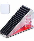 Built Tough Door Stop Wedge With Adjustable 0.5 To 3 Inch Gap Anti Slip Base And Silencer Pad Floor Scratch Guard Noise Reduction For Heavy Doors At Home And Office, showing its anti-slip black ribbed design and stainless steel wedge.
