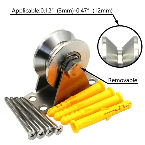 V Type Groove Wheel Pulley Stainless Steel Silent Pulley Block,Wall-Mounted Ceiling Lifting Pulley Block,Sliding Gate Hardware,Removable Double Bearing,with Expansion Pipes and Screw(2 Pack)