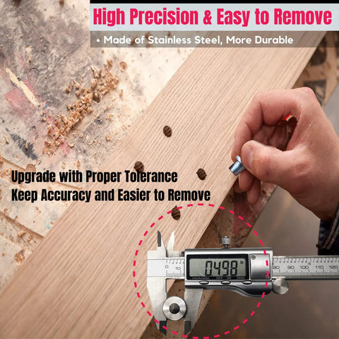 Using Ten Piece Stainless Steel Dowel Pin Center Tool Set for precise hole transfer in woodworking project by MinliGUY.