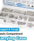 220 Piece Stainless Steel Dowel Pin Set With 22 Sizes M2 M3 M4 M5 in plastic compartment case