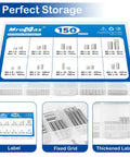 304 Stainless Steel Dowel Pins Set 150Pcs Assortment Kit With 20 Sizes From M2 To M5 in storage box for woodworking and metalworking.