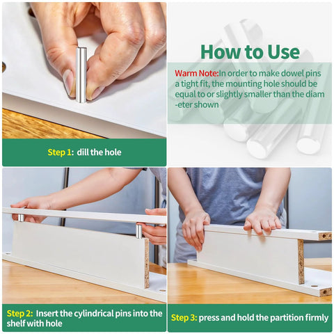 Step-by-step guide to using the Dowel Pins Set 304 Stainless Steel 28 Sizes 280 Pcs M1.5 To M6 for woodworking projects.