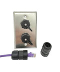 Built Tough Outdoor Ethernet Wall Plate With Dual Waterproof RJ45 CAT6 Jacks For Patios And Workshops, stainless steel outlet visible