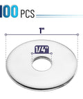 Stainless Fender Washers 1/4 Inch Inner 1 Inch Outer Diameter Pack Of 100, detail of size in millimeters, single washer
