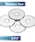 Stainless Fender Washers 1/4 Inch Inner 1 Inch Outer Diameter Pack Of 100, 304 stainless steel, thickness 0.045 inches