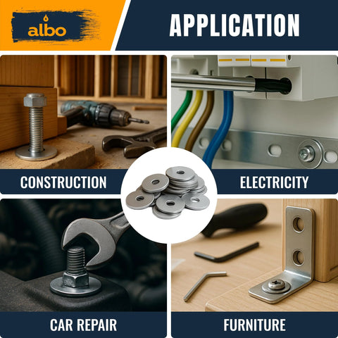 100 Pcs Stainless Fender Washers 1/4 X 1-1/4 Inch For Screws And Bolts used in construction, electricity, car repair, and furniture