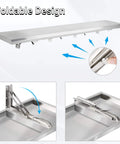 Drop Down Concession Shelf 48 By 12 Inches Stainless Steel Foldable Stand Shelf For Snack Bar Food Cart And Movie Theater Commercial Grade Heavy Duty Concession Rack shown with foldable design and brackets