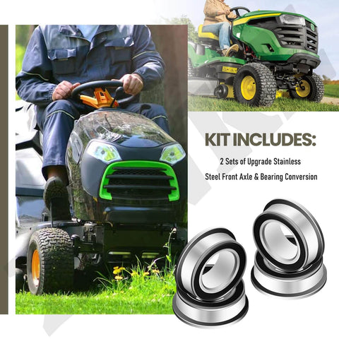Image showing 2 Sets Upgrade Stainless Steel Front Axle And Bearing Conversion Kit For Mowers With 6 Inch Wheel Sleeves