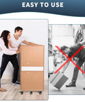 Couple moving a cabinet using heavy duty stainless steel furniture dolly with 6 swivel casters and 4 locking brakes