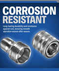 Three Quarter Inch Stainless Steel Garden Hose Quick Connect Fittings Set Of 4 Plug And Coupler close-up corrosion resistant
