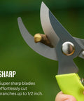 2 Pack Stainless Steel Gardening Scissors Set With Pruning Shears And Clippers cutting small branch, close-up view