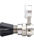 Side view of Workhorse High Purity Stainless Steel Gas Regulator for Nitrogen Helium Argon Carbon Dioxide Hydrogen Oxygen 0 to 250 PSIG Output Single Stage Pipeline Regulator HP743