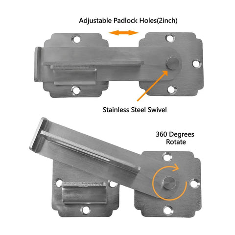Heavy Duty Stainless Steel Gate Latch With Padlock Hole, 4mm Thick Construction, Adjustable 0.2 To 2 Inches Gap, 360 Degree Rotation