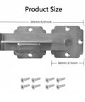 Flip Gate Latch With Padlock Hole Heavy Duty Stainless Steel Door Latch with screws and size dimensions shown