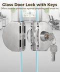 Stainless Steel Glass Door Lock Double Sided For Half Inch Glass Or Sliding Doors Brushed Finish Includes 3 Keys Copper Core For Enhanced Security Weather Resistant Rustproof Construction Ideal For Home And Commercial Use