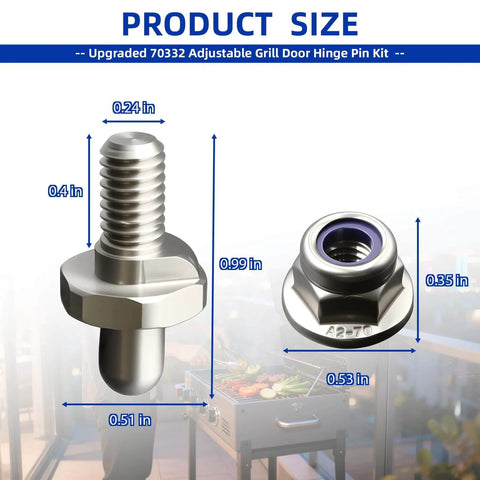 Dimensions of Grill Door Hinge Pin Kit 2 Pack With Adjustable Bolt And Lock Nut for Genesis Spirit Summit Series Grills
