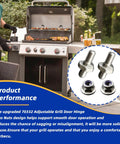 Grill Door Hinge Pin Kit 2 Pack With Adjustable Bolt And Lock Nut For Genesis Spirit Summit Series Grills shown near a Weber grill