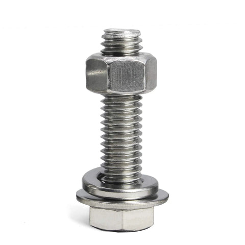 1/4-20 x 1-1/4 Inch Hex Bolts and Nuts Kit With Flat Washers, Stainless Steel 304, fully threaded bolt assembled