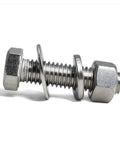 1/4-20 x 1-1/4 Inch Hex Bolts and Nuts Kit With Flat Washers and Lock Washers Stainless Steel 304 displayed side by side