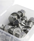 Box of 1/4-20 x 1-1/4 Inch Hex Bolts and Nuts Kit With Flat Washers and Lock Washers Stainless Steel 304 Assorted Fasteners 10 Sets