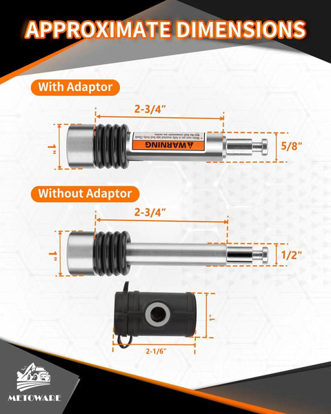 Swivel Head Trailer Hitch Lock Pin Stainless Steel One Half Inch Pin With Five Eighths Inch Adapter dimensions diagram