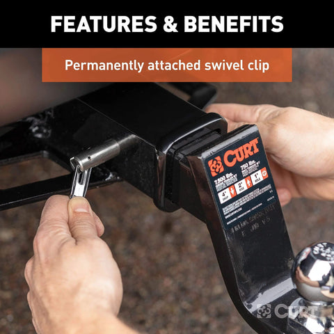 Stainless Steel Five Eighth Inch Hitch Pin With Integrated Swivel Clip Pivot Lock No Clip Needed installed on trailer receiver