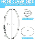 Hose Clamp Set Of Six 12 Inch 304 Stainless Steel Worm Gear Clamps For Fuel Lines Dryers Intercoolers Garden Water Piping Washing Machines And Automotive Plumbing 290mm To 310mm Clamp Size, showing clamp dimensions and design.