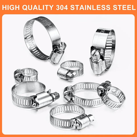 120 Piece Hose Clamp Set Camtek Stainless Steel Adjustable Worm Gear Clamp 6 to 44 mm Range displayed on white background