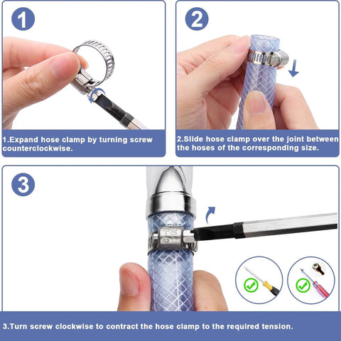 Steps to install Qibaok 120 Piece Stainless Steel Hose Clamps Assortment Kit With One Quarter Inch To One And One Half Inch Worm Gear Clamps For Fuel Line Plumbing Automotive Mechanical Applications Pipe Tube Radiator Garden Corrosion Resistant Waterproof