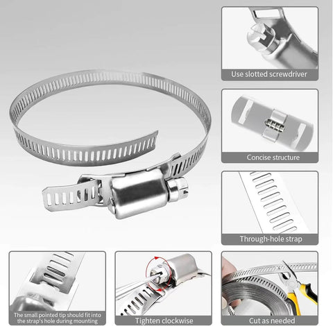 DIY Cut To Fit Hose Clamp Kit With 30 Feet Strap And 30 Fasteners In Stainless Steel Large Worm Gear Band Clamp Assortment